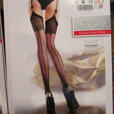 FIORE EDVIGE BACKSEAM GARTER STOCKINGS 4 SIZES XL FINE EUROPEAN HOSIERY BLACK